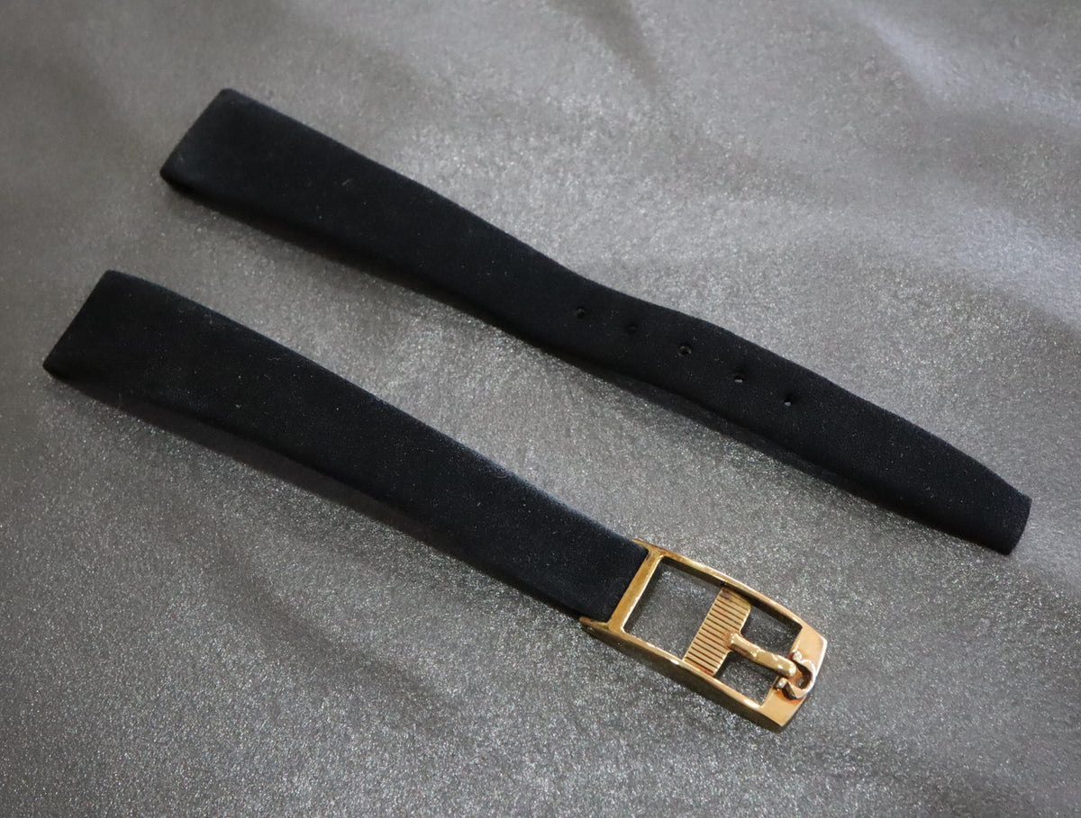 Near MINT OMEGA Vintage Black Suede Leather Strap 12mm Gold Buckle Women's #2327