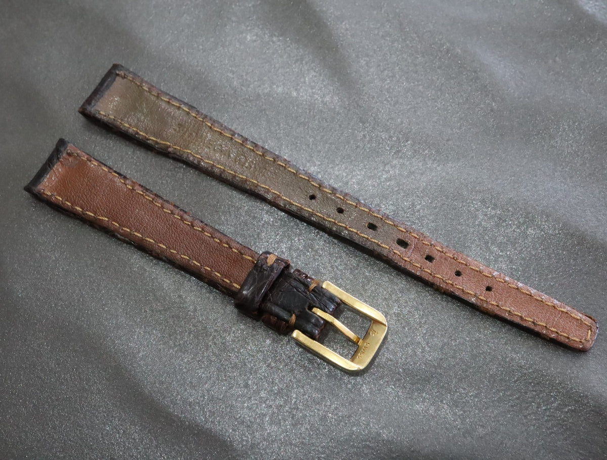 OMEGA Vintage Genuine Brown Leather Strap 12mm Gold Buckle Women's Exc+5 #2256