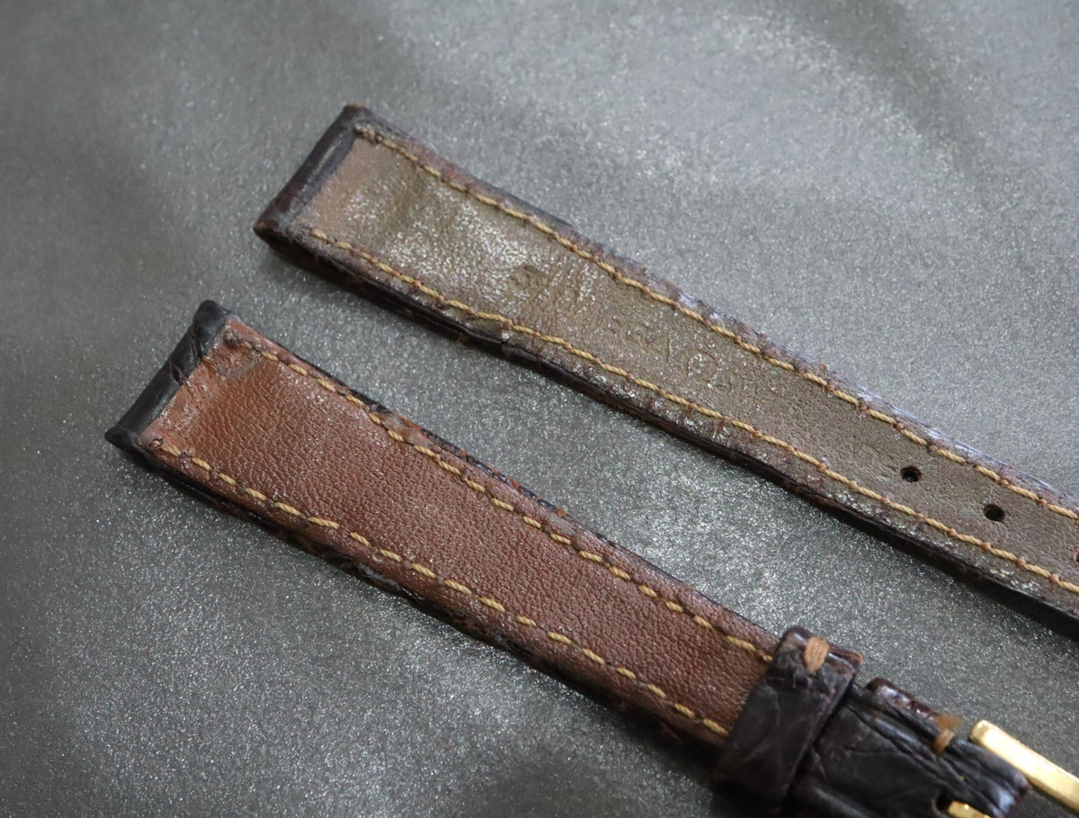 OMEGA Vintage Genuine Brown Leather Strap 12mm Gold Buckle Women's Exc+5 #2256