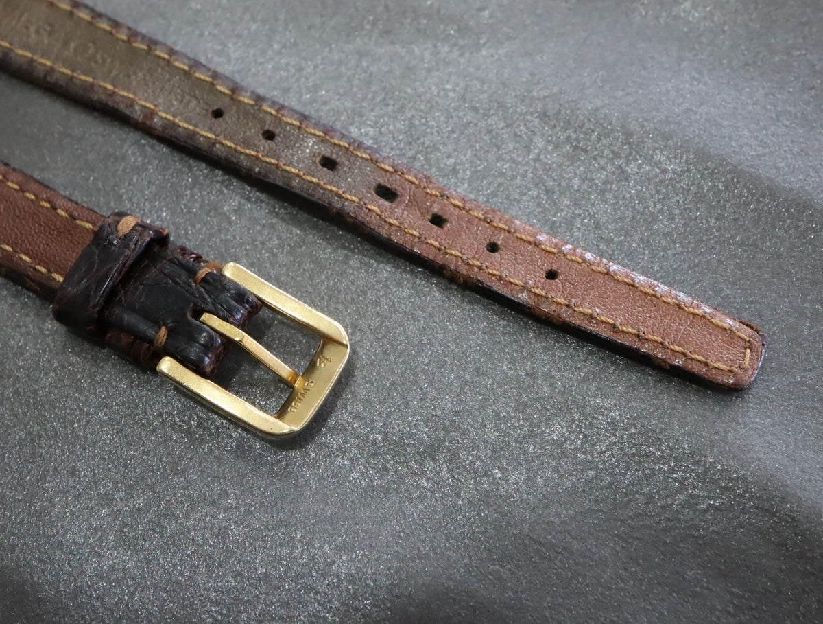 OMEGA Vintage Genuine Brown Leather Strap 12mm Gold Buckle Women's Exc+5 #2256