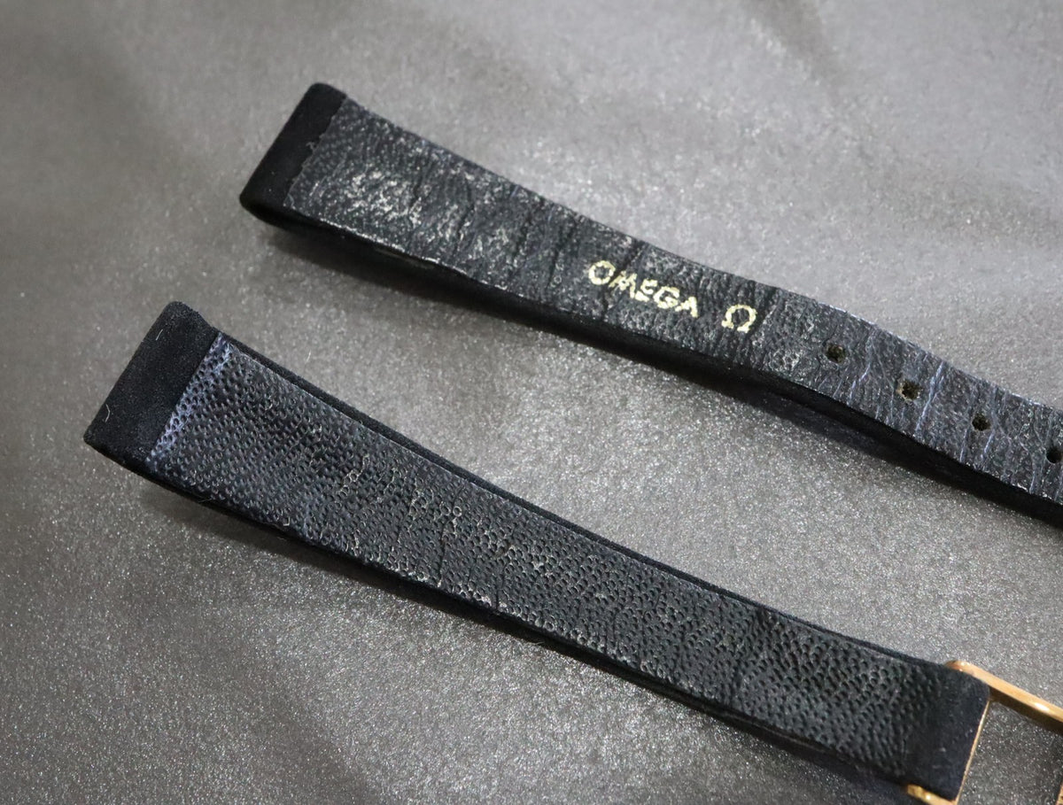Near MINT OMEGA Vintage Black Suede Leather Strap 12mm Gold Buckle Women's #2327