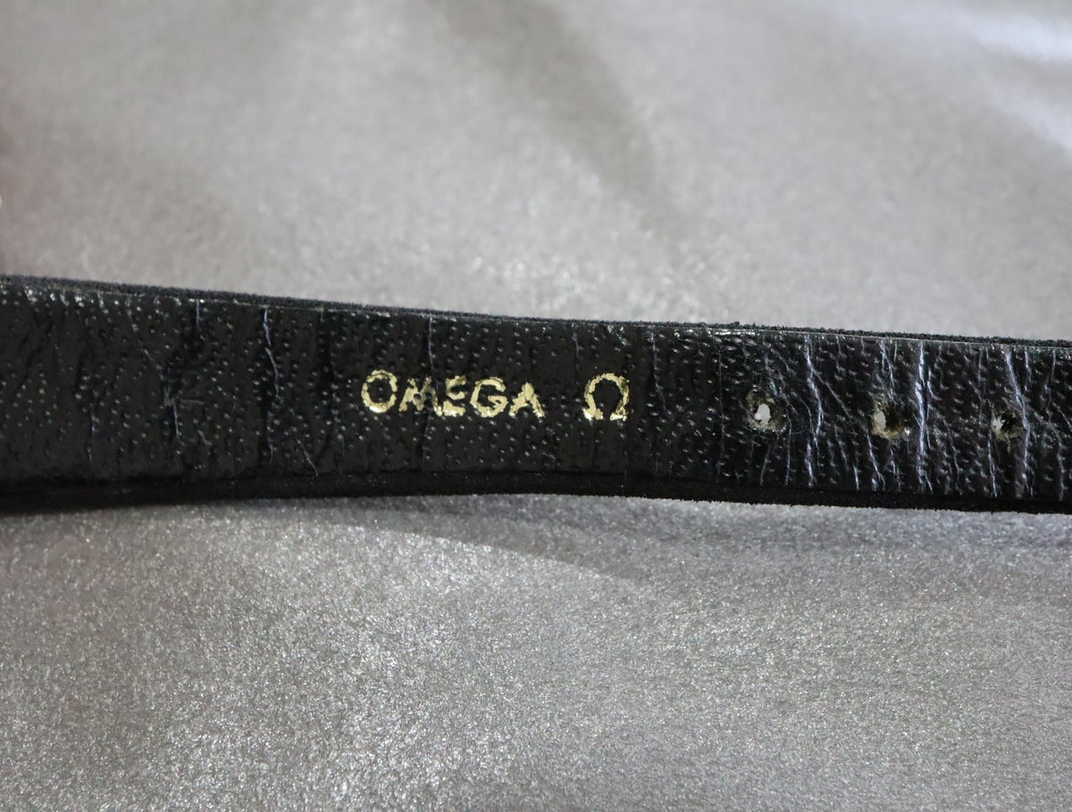 Near MINT OMEGA Vintage Black Suede Leather Strap 12mm Gold Buckle Women's #2327