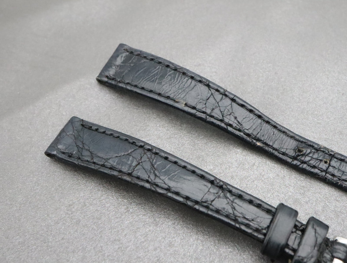 Near MINT OMEGA Vintage Black Leather Strap 12mm Silver Buckle Women's #2263