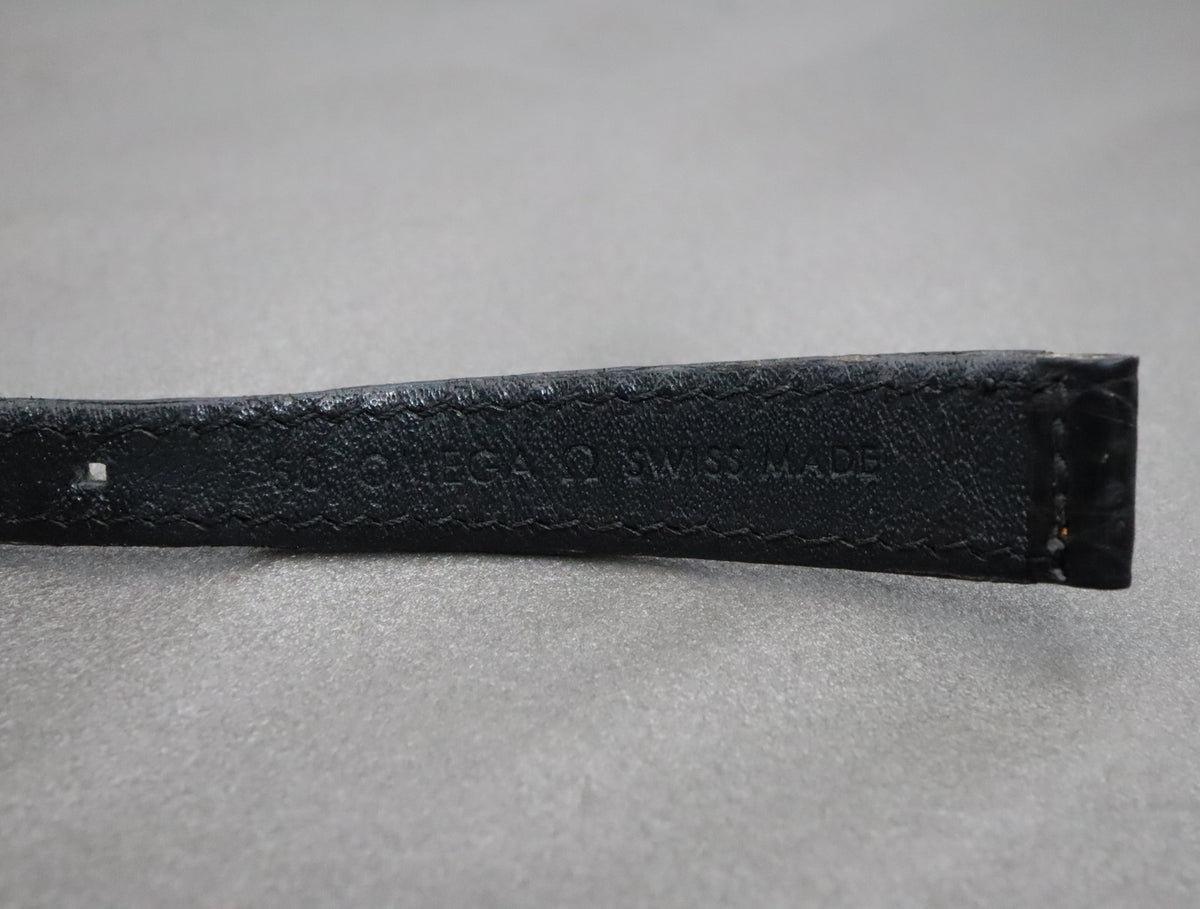 Near MINT OMEGA Vintage Black Leather Strap 12mm Silver Buckle Women's #2263