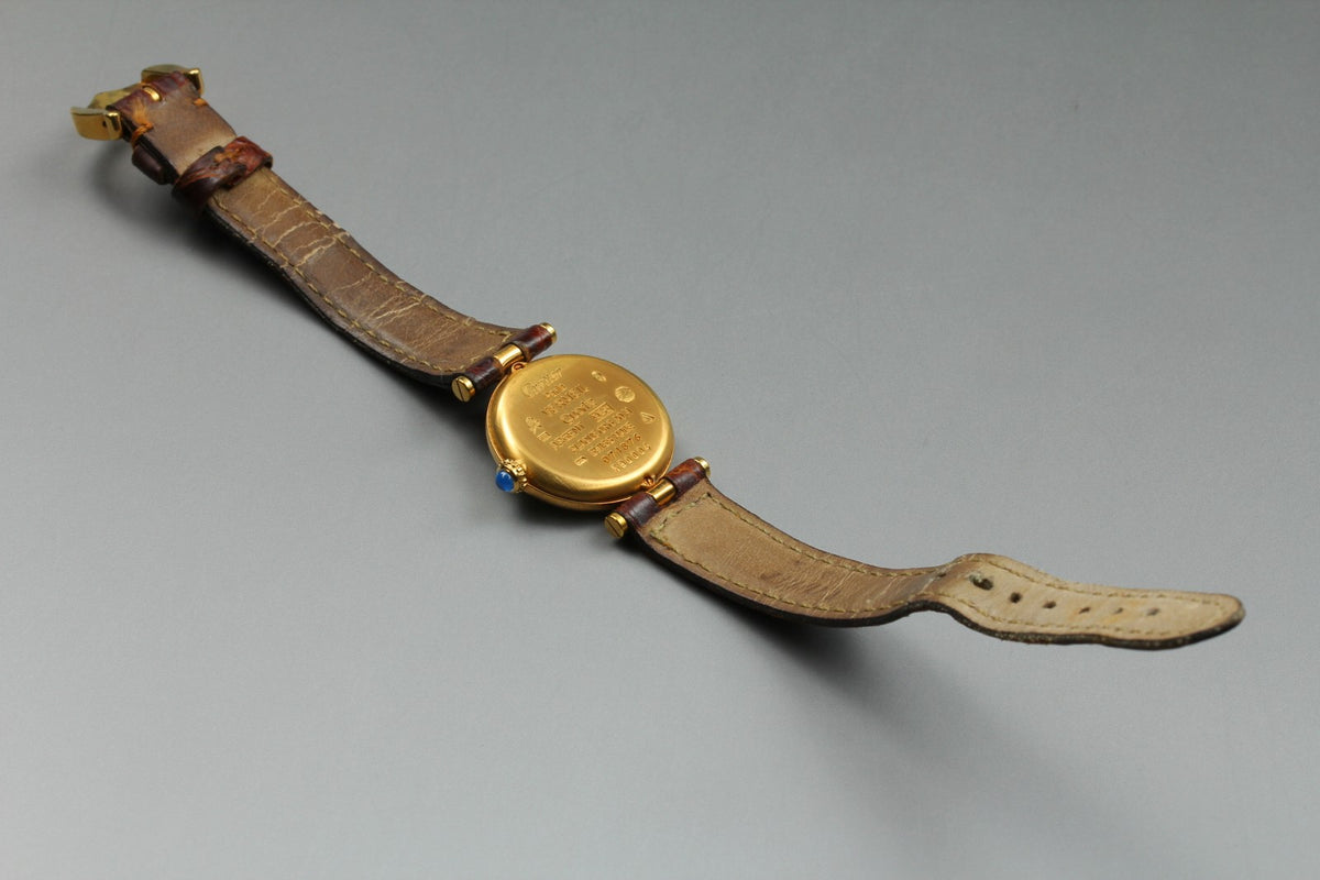 Near MINT Cartier Must de Vendome SM 24mm 590004 Vermeil Quartz Roman Women's