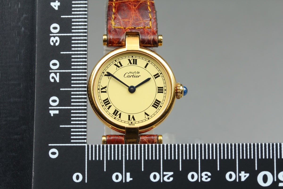 Near MINT Cartier Must de Vendome SM 24mm 590004 Vermeil Quartz Roman Women's
