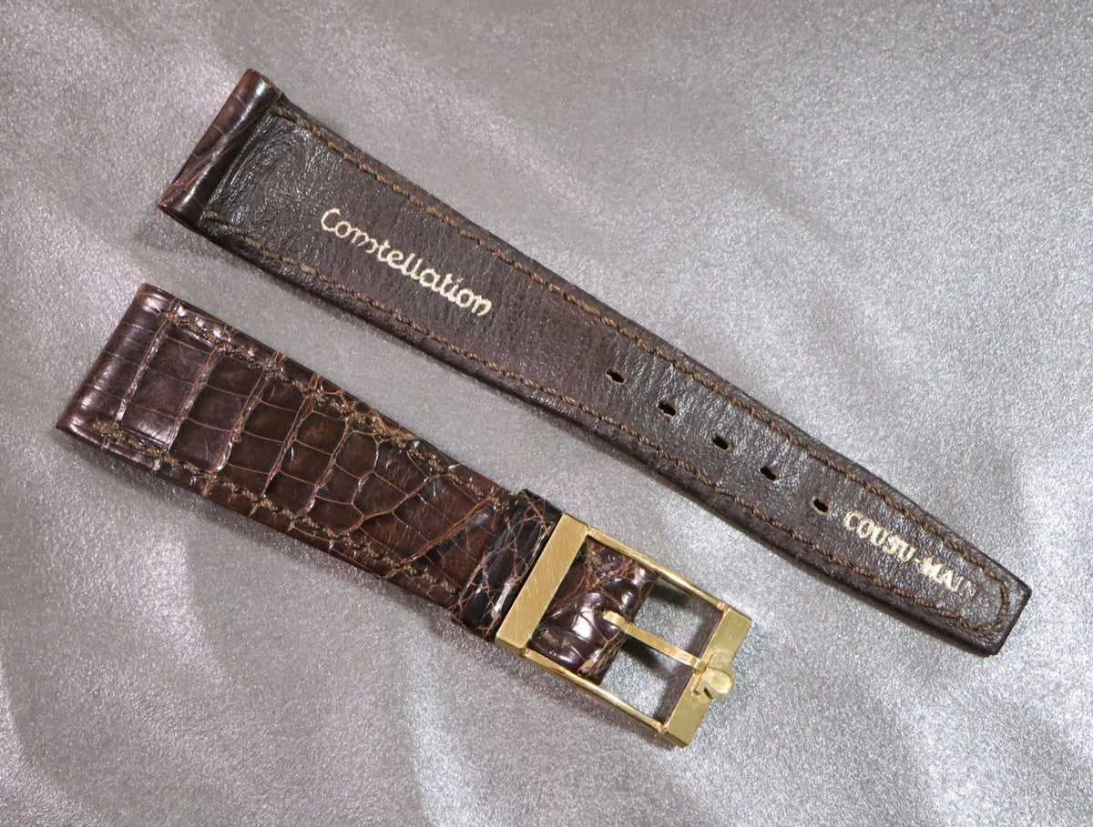 Near MINT OMEGA Constellation Vintage Brown Leather Strap 20mm Gold Buckle Men's
