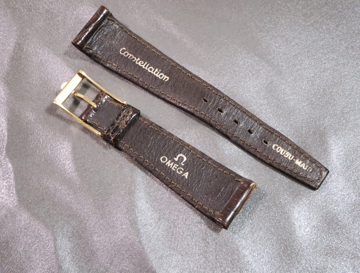 Near MINT OMEGA Constellation Vintage Brown Leather Strap 20mm Gold Buckle Men's