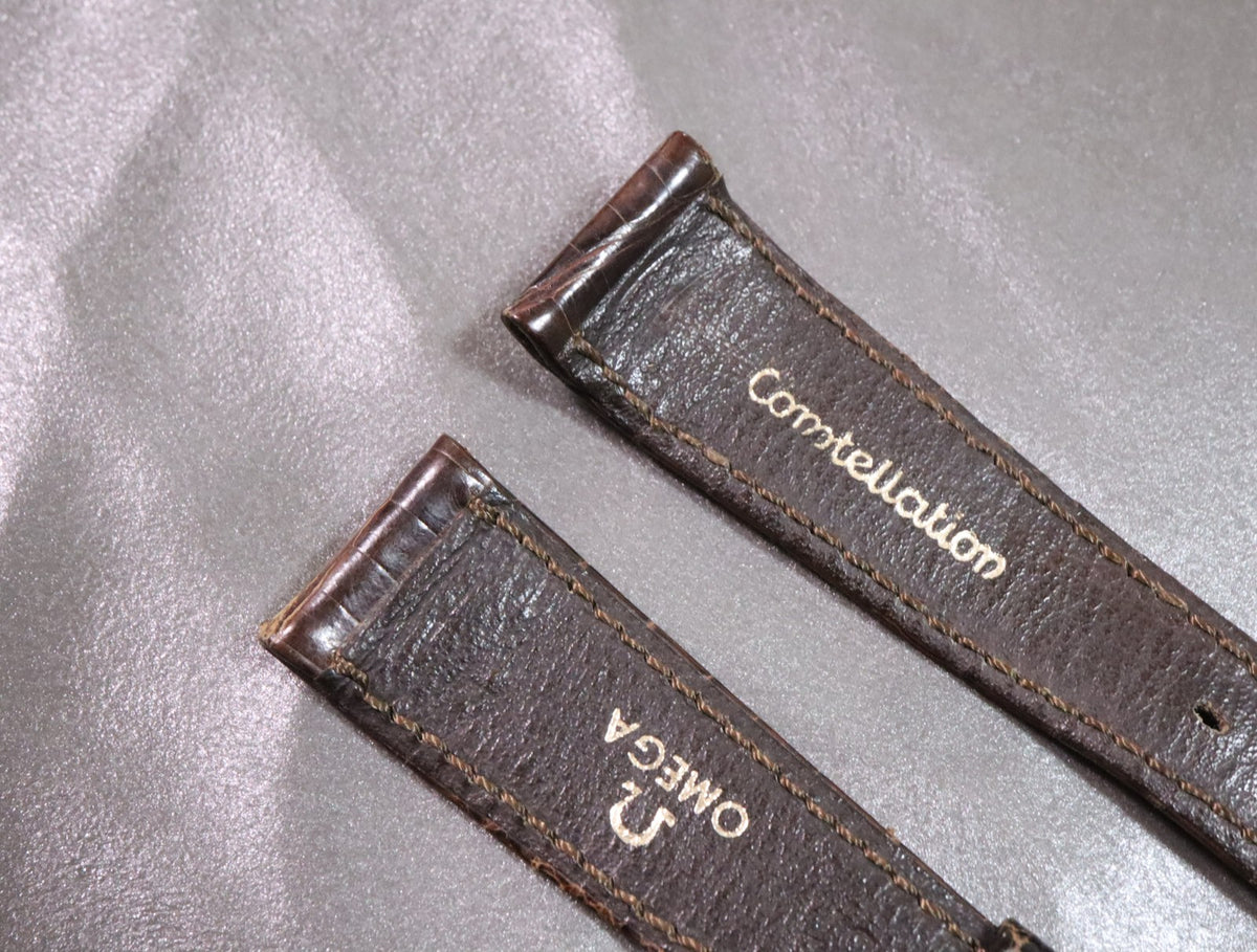 Near MINT OMEGA Constellation Vintage Brown Leather Strap 20mm Gold Buckle Men's