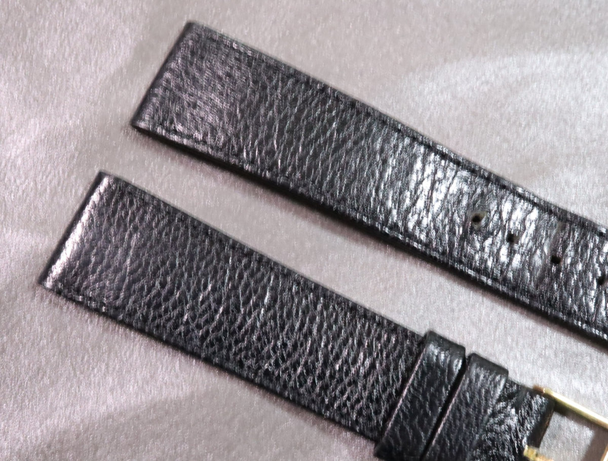 Near MINT OMEGA Vintage Genuine Black Leather Strap 19mm Gold Buckle Men's #2705