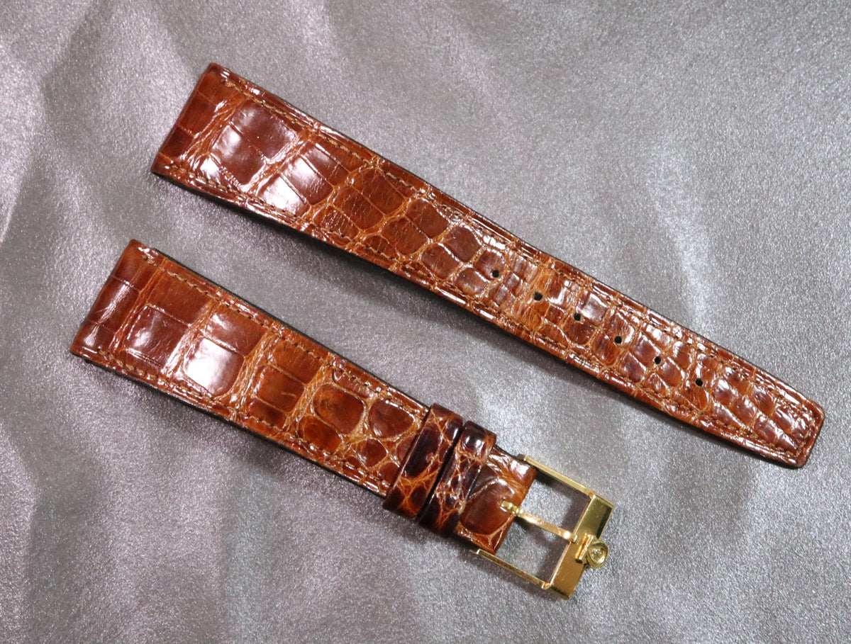 Near MINT OMEGA Vintage Genuine Brown Leather Strap 20mm Gold Buckle Men's #2877