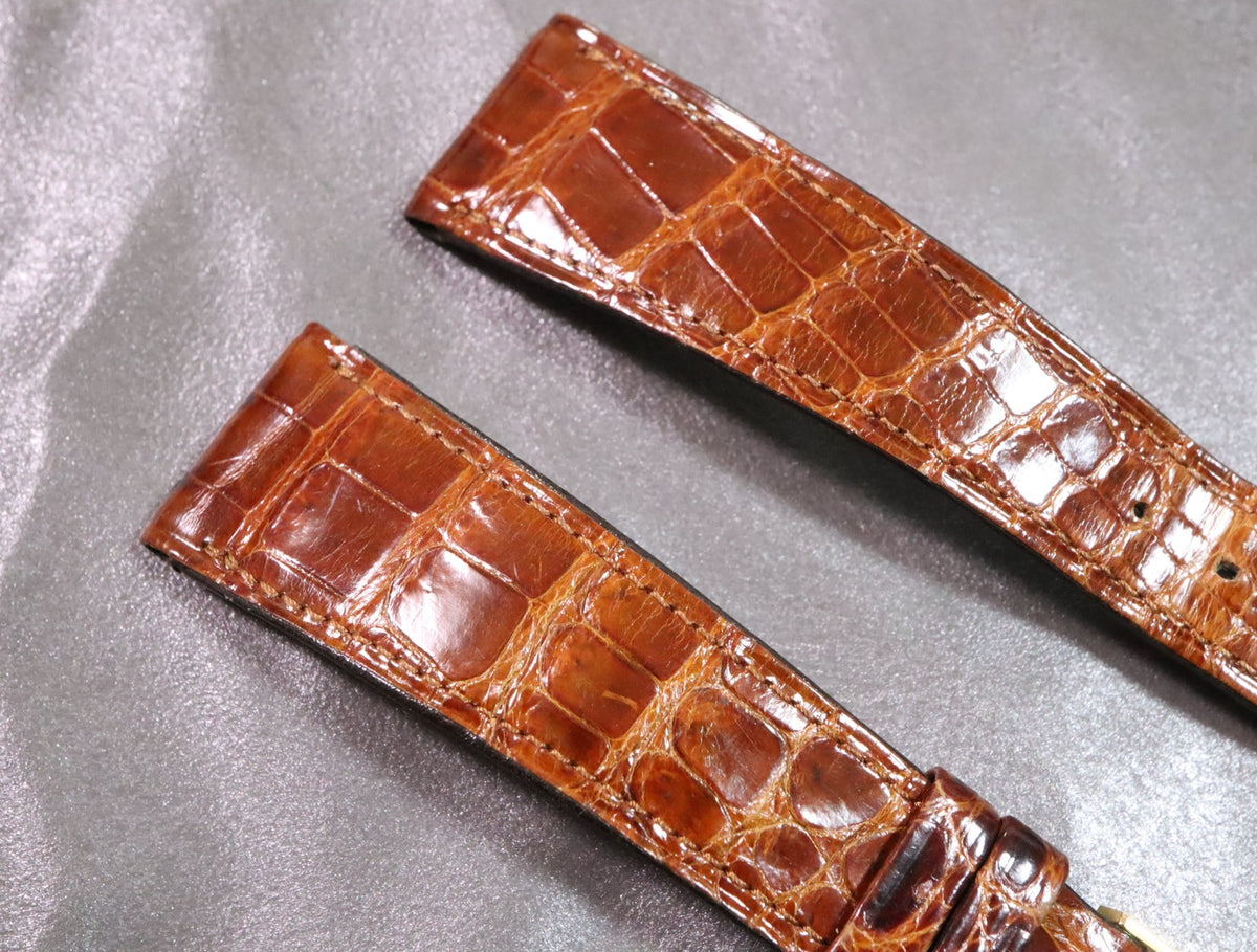 Near MINT OMEGA Vintage Genuine Brown Leather Strap 20mm Gold Buckle Men's #2877