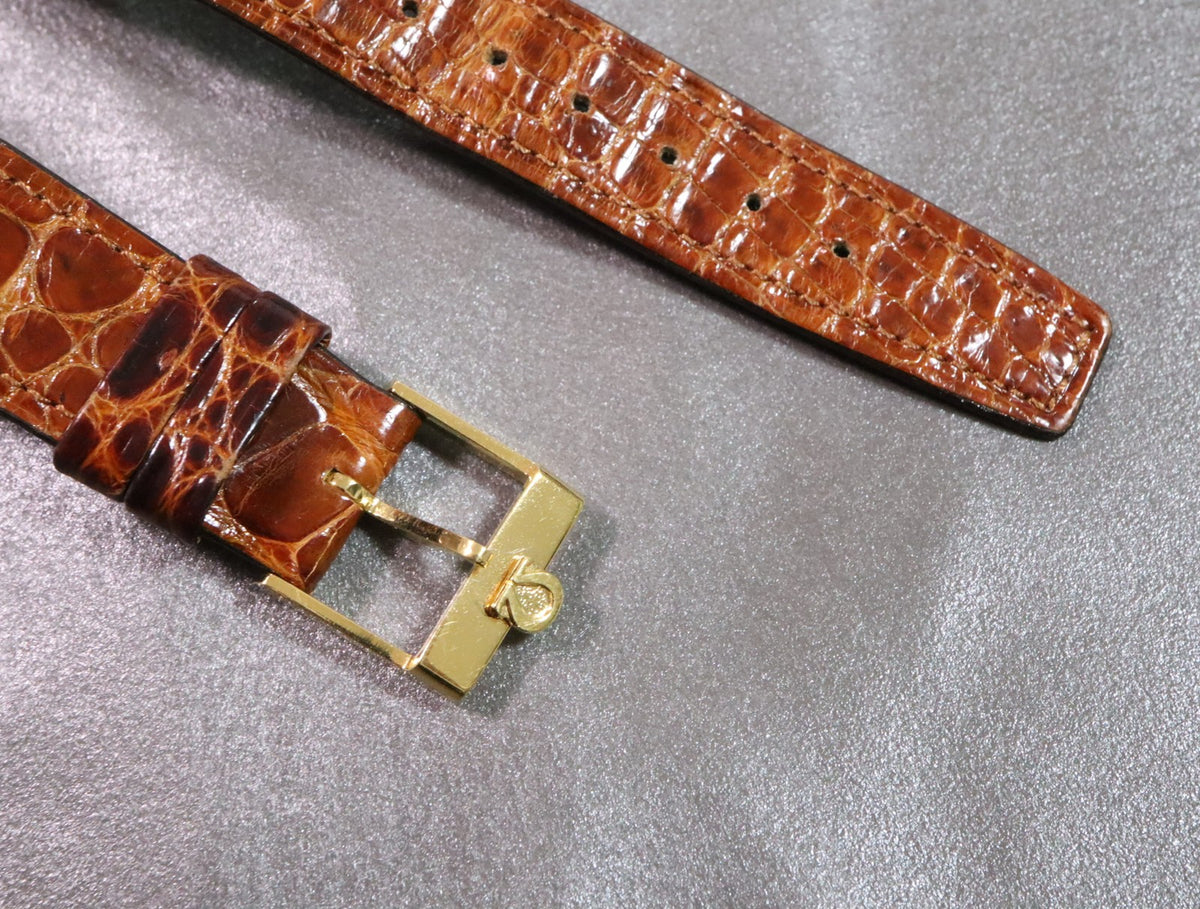 Near MINT OMEGA Vintage Genuine Brown Leather Strap 20mm Gold Buckle Men's #2877
