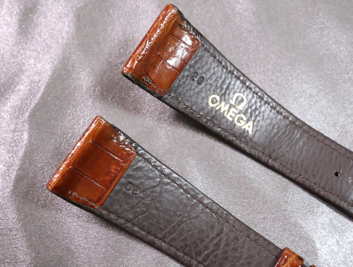 Near MINT OMEGA Vintage Genuine Brown Leather Strap 20mm Gold Buckle Men's #2877