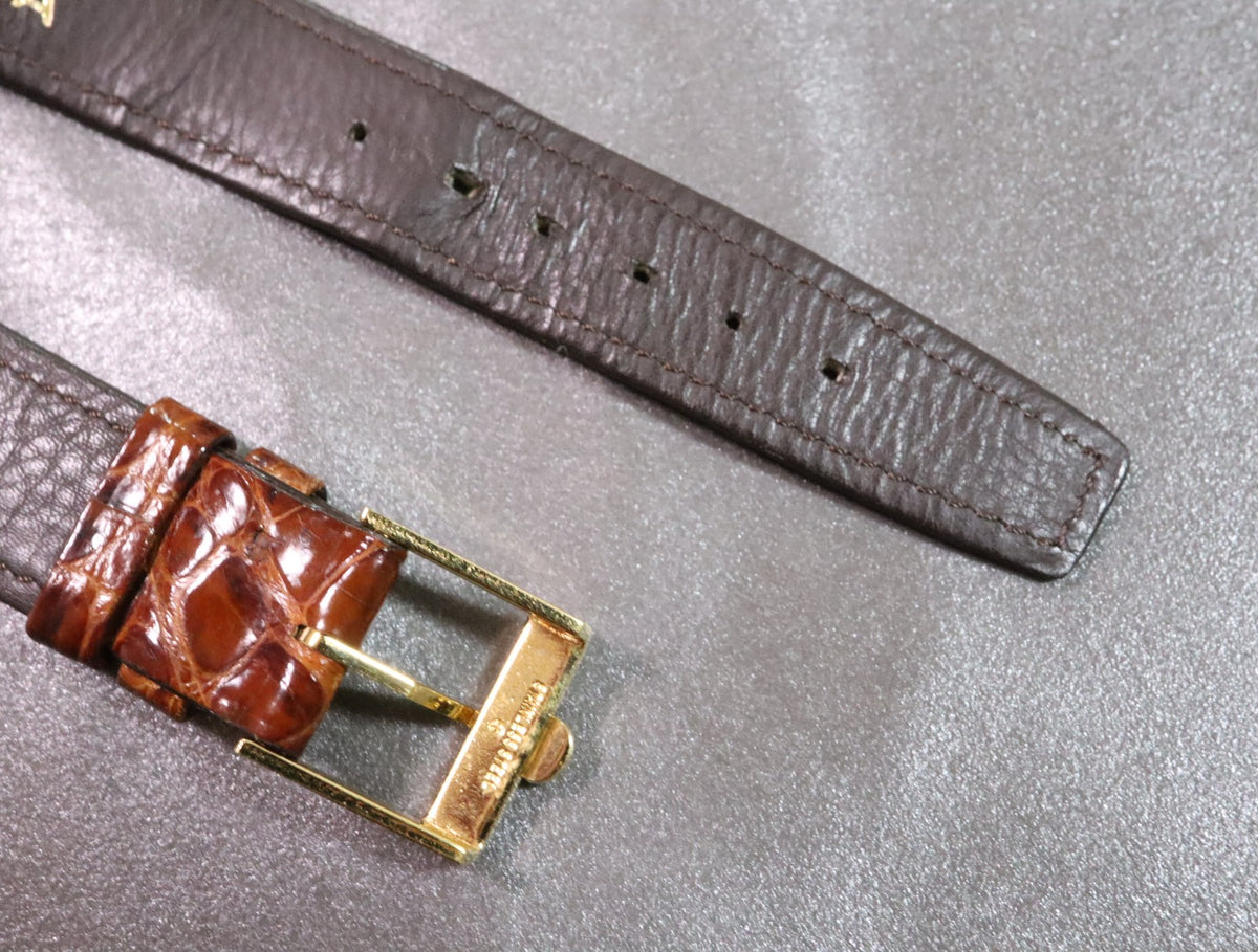 Near MINT OMEGA Vintage Genuine Brown Leather Strap 20mm Gold Buckle Men's #2877
