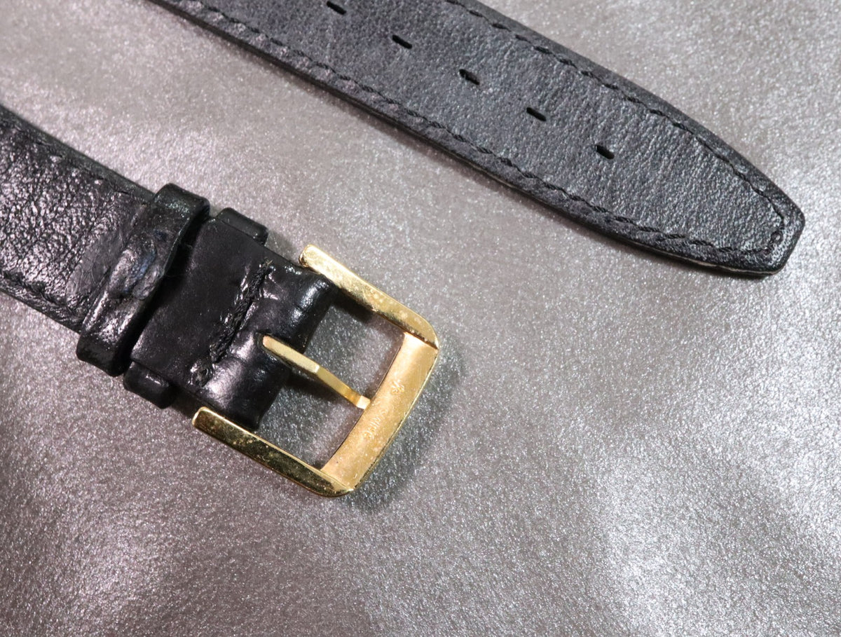 MINT OMEGA Vintage Genuine Black Leather Strap 19mm Gold Buckle Men's #2762