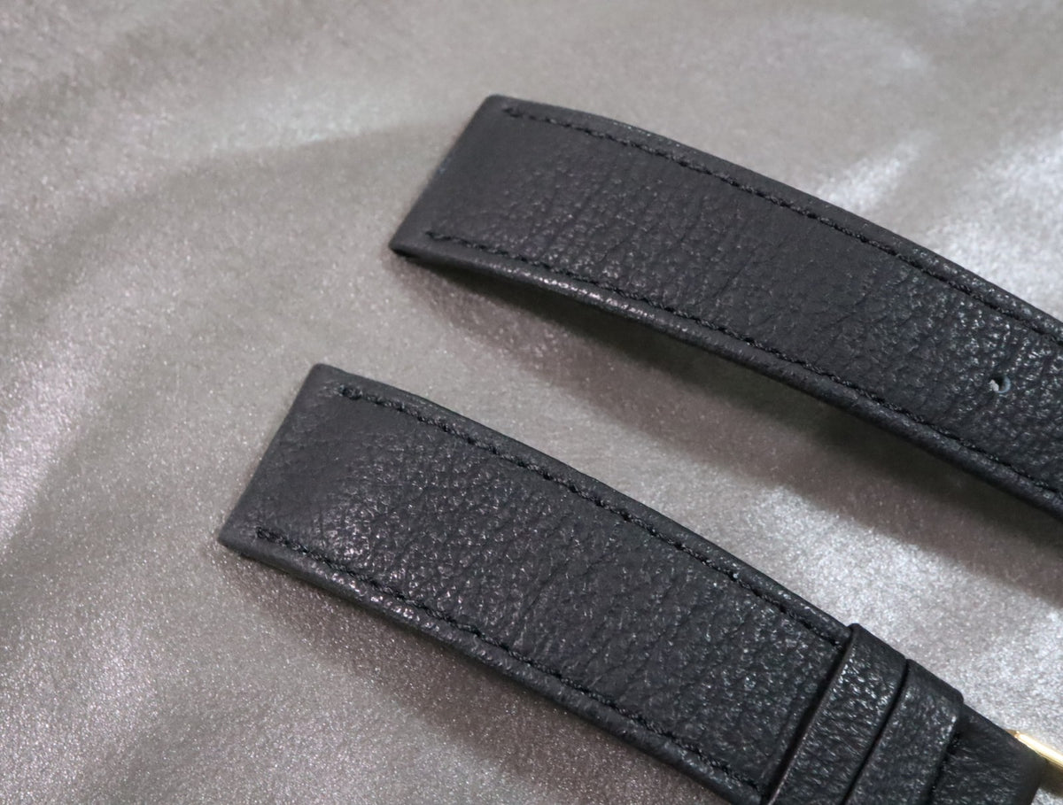Near MINT OMEGA Vintage Genuine Black Leather Strap 18mm Gold Buckle Men's #3032
