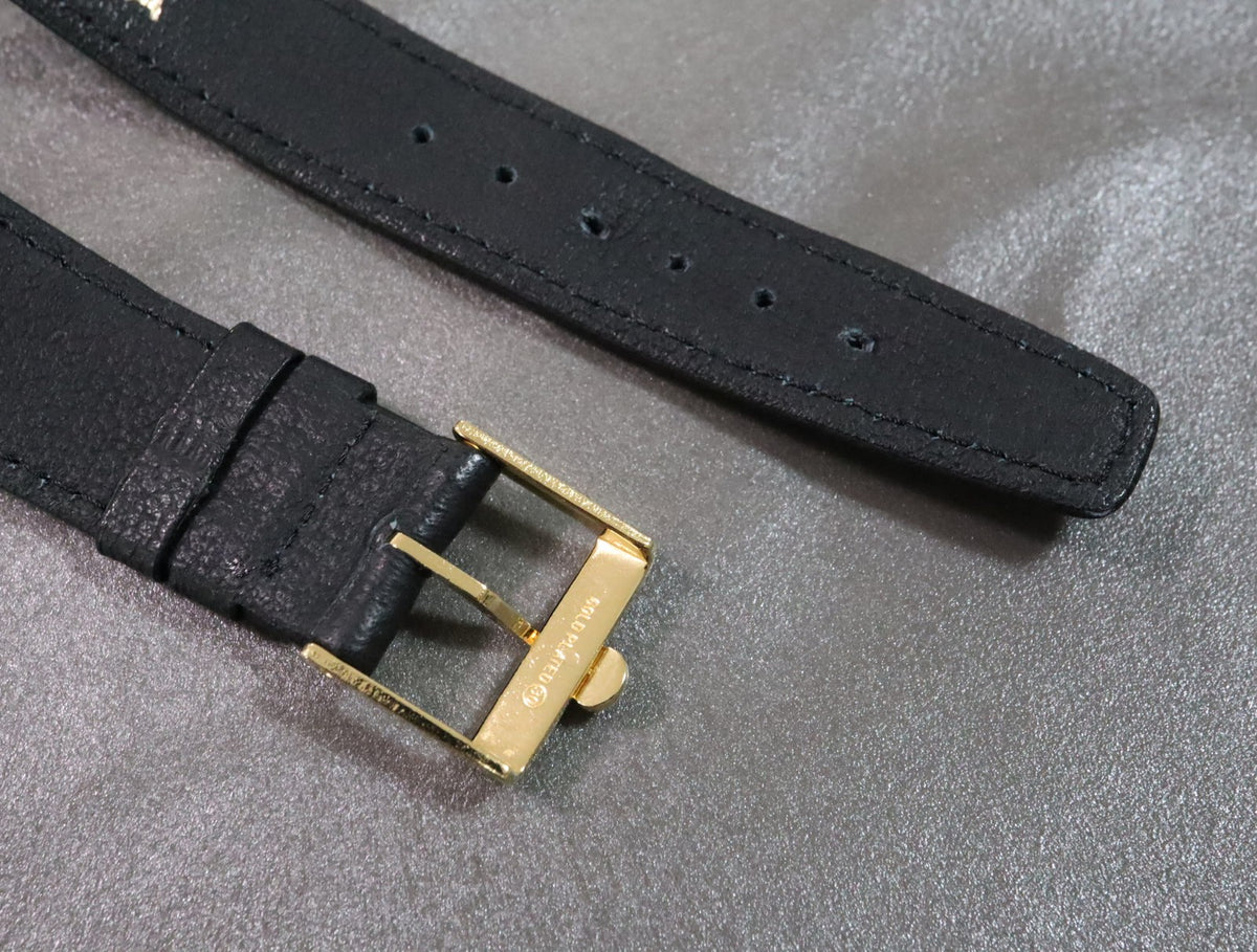 Near MINT OMEGA Vintage Genuine Black Leather Strap 18mm Gold Buckle Men's #3032
