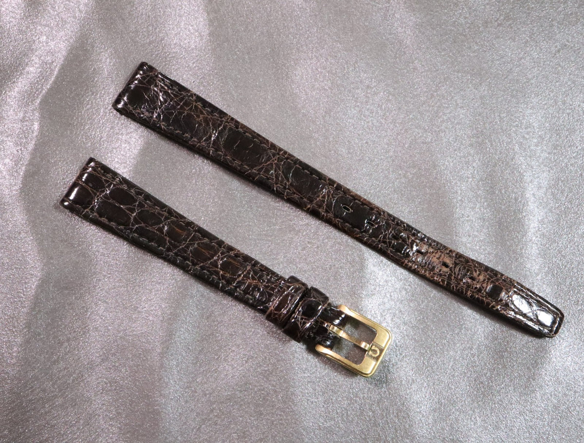 Near MINT OMEGA Vintage Brown Leather Strap 12mm Gold Buckle Women's #2925