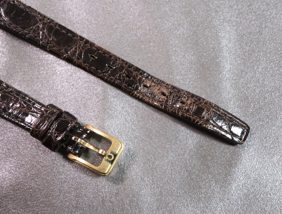 Near MINT OMEGA Vintage Brown Leather Strap 12mm Gold Buckle Women's #2925