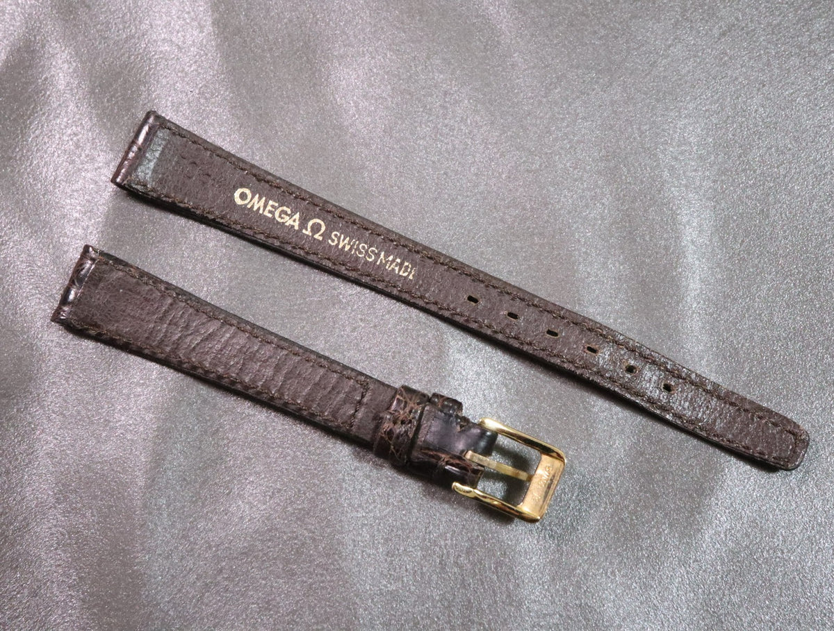 Near MINT OMEGA Vintage Brown Leather Strap 12mm Gold Buckle Women's #2925