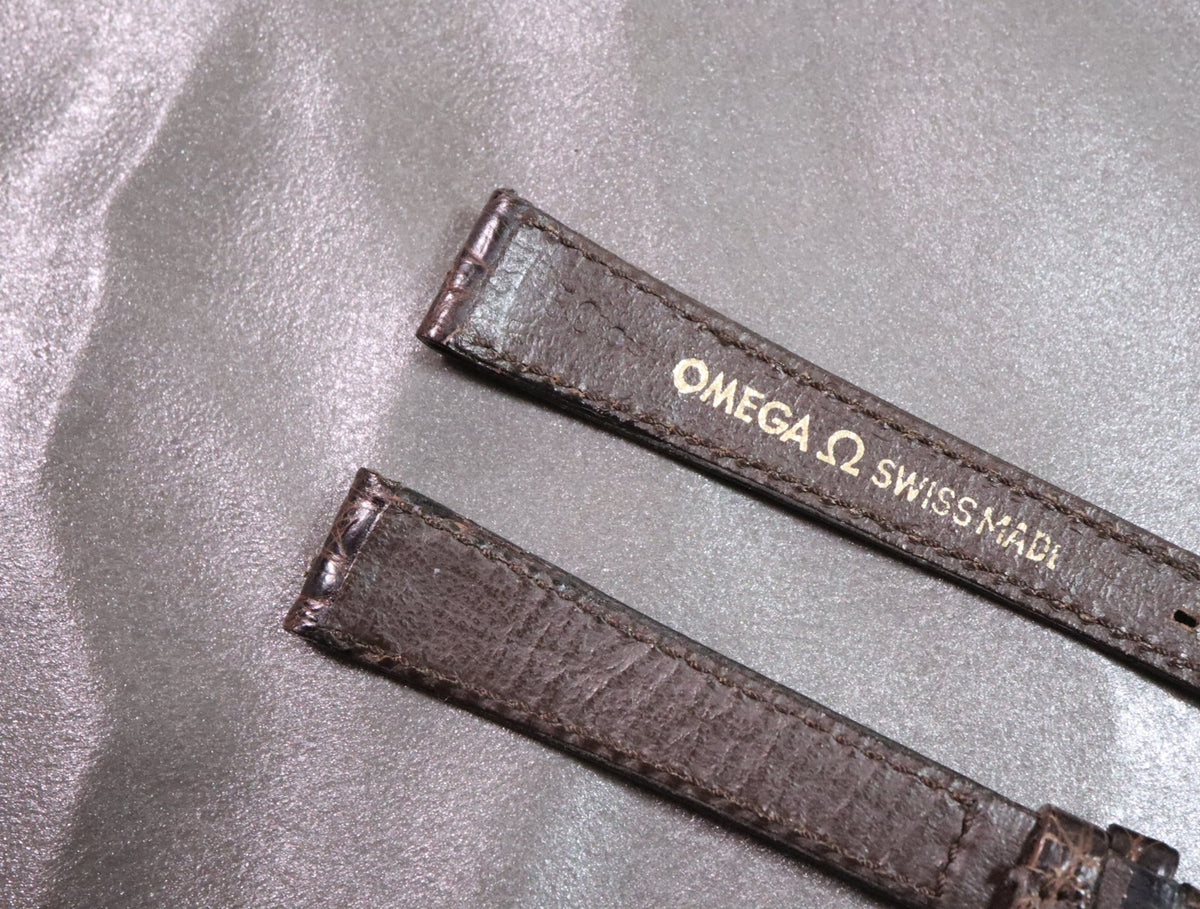 Near MINT OMEGA Vintage Brown Leather Strap 12mm Gold Buckle Women's #2925