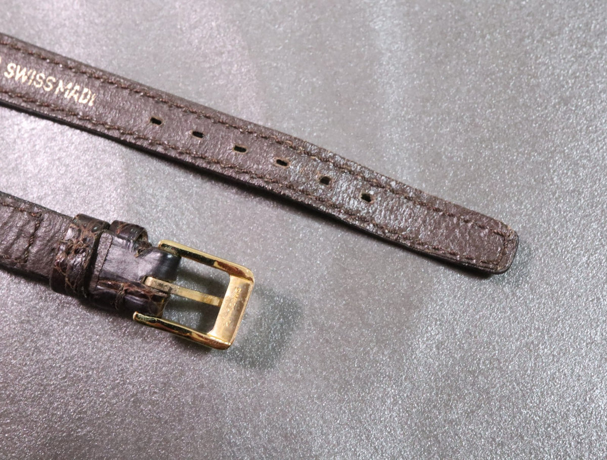 Near MINT OMEGA Vintage Brown Leather Strap 12mm Gold Buckle Women's #2925