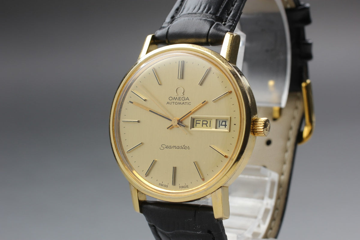 Serviced 1977 Near MINT OMEGA Seamaster 34mm 166.0209 Automatic Gold Men Vintage