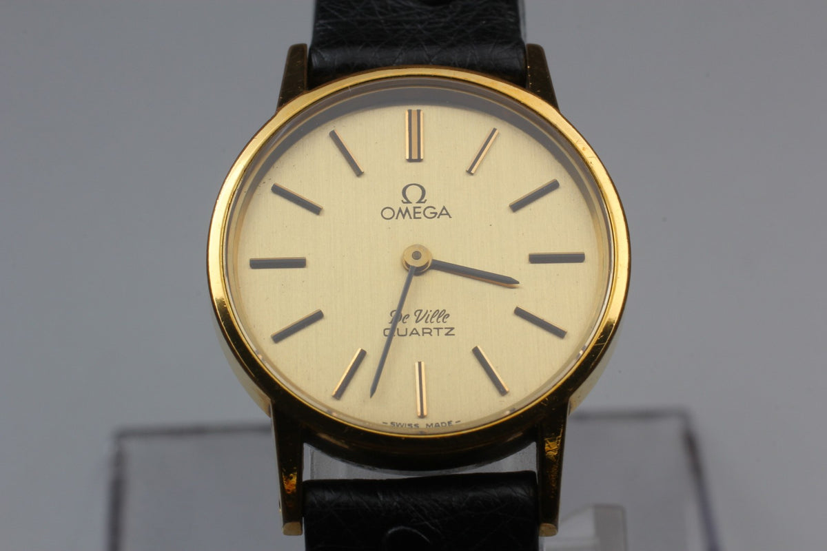 1978 Near MINT OMEGA De Ville 24mm 591.0044 Quartz Gold Dial Women's Vintage