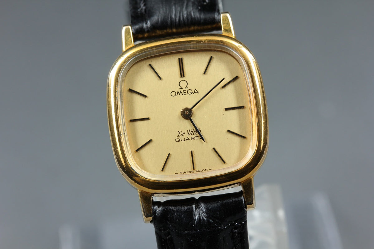 1979 Near MINT OMEGA De Ville 23mm 591.014 Quartz Gold Dial Women's Vintage