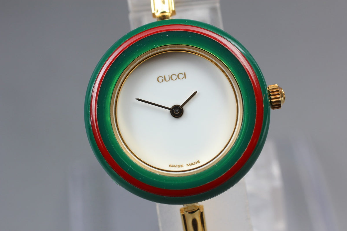 Full Set Near MINT GUCCI Change Bezel 12 Colors 26mm 11/12.2 Quartz Gold Women's