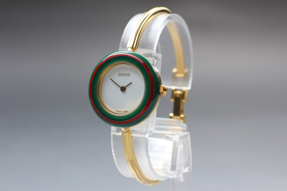 Full Set Near MINT GUCCI Change Bezel 12 Colors 26mm 11/12.2 Quartz Gold Women's