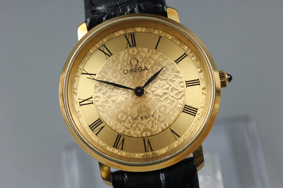 1972 Near MINT OMEGA De Ville 33mm 111.0107 Manual Gold Floral Dial Men Vintage