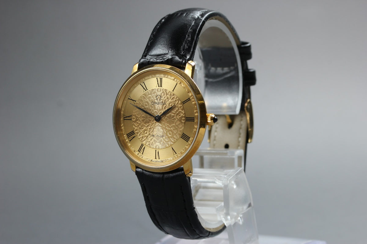1972 Near MINT OMEGA De Ville 33mm 111.0107 Manual Gold Floral Dial Men Vintage
