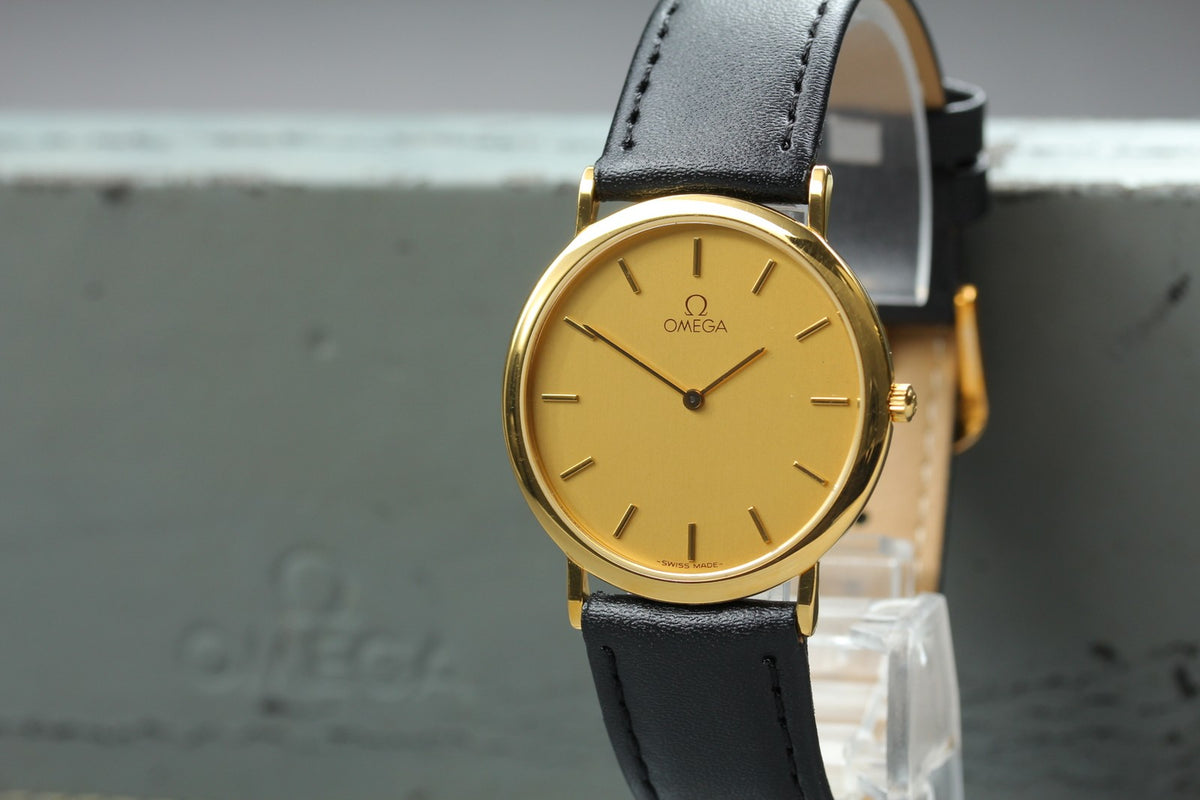 1991 Near MINT/Box, Paper OMEGA De Ville 32mm 195.0075.2 Quartz Gold Men Vintage