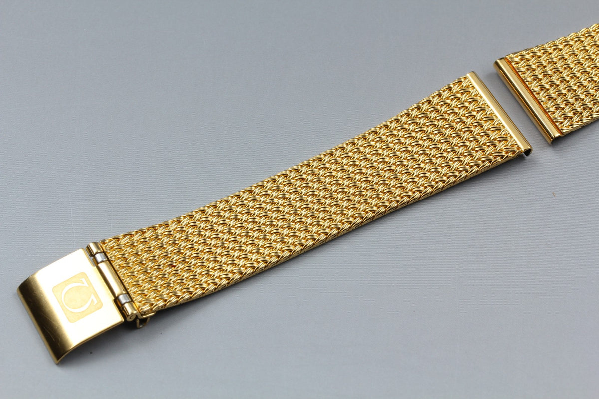 Near MINT OMEGA Milanese/Mesh Band 18mm Gold Plated Bracelet Men's Vintage