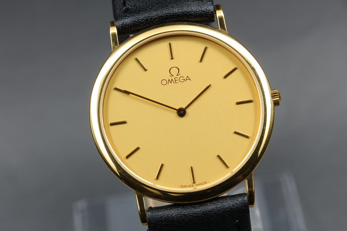 1991 Near MINT/Box, Paper OMEGA De Ville 32mm 195.0075.2 Quartz Gold Men Vintage
