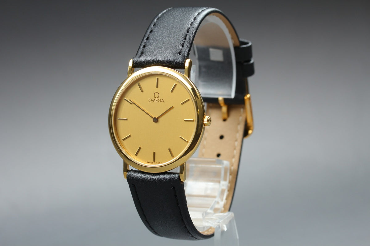 1991 Near MINT/Box, Paper OMEGA De Ville 32mm 195.0075.2 Quartz Gold Men Vintage