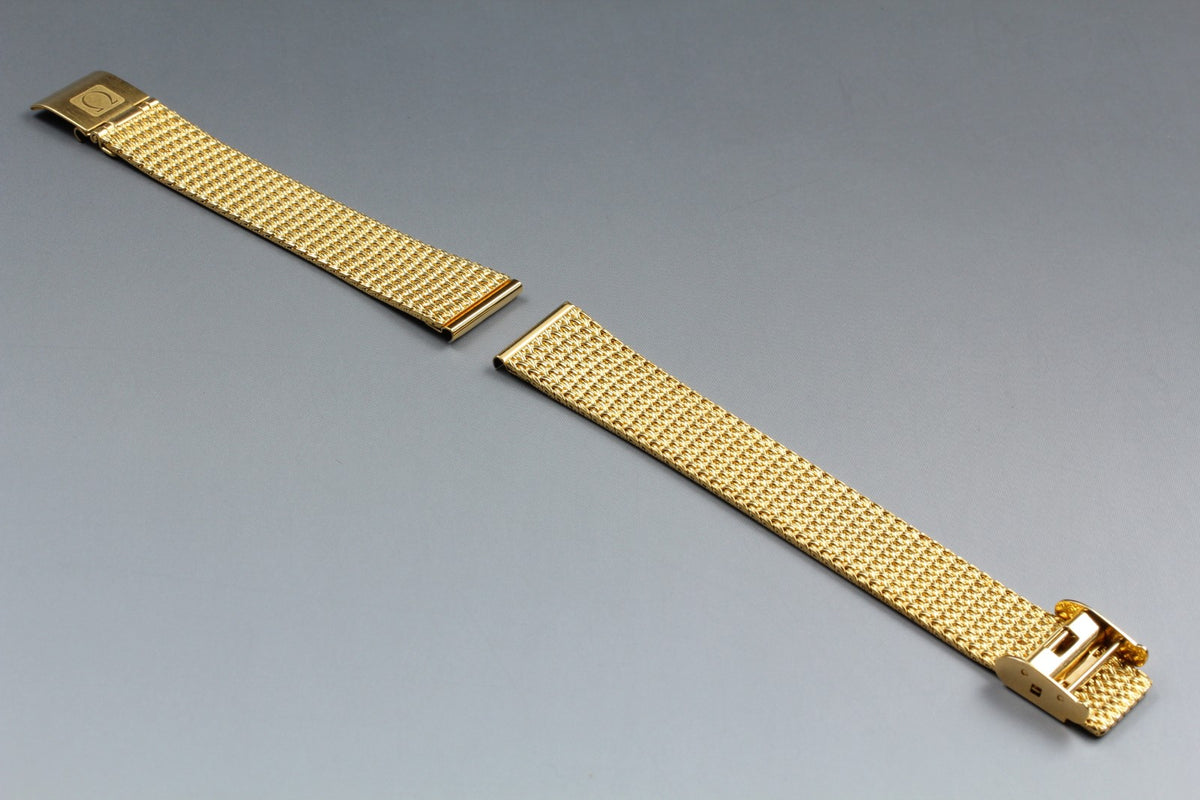 Near MINT OMEGA Milanese/Mesh Band 18mm Gold Plated Bracelet Men's Vintage