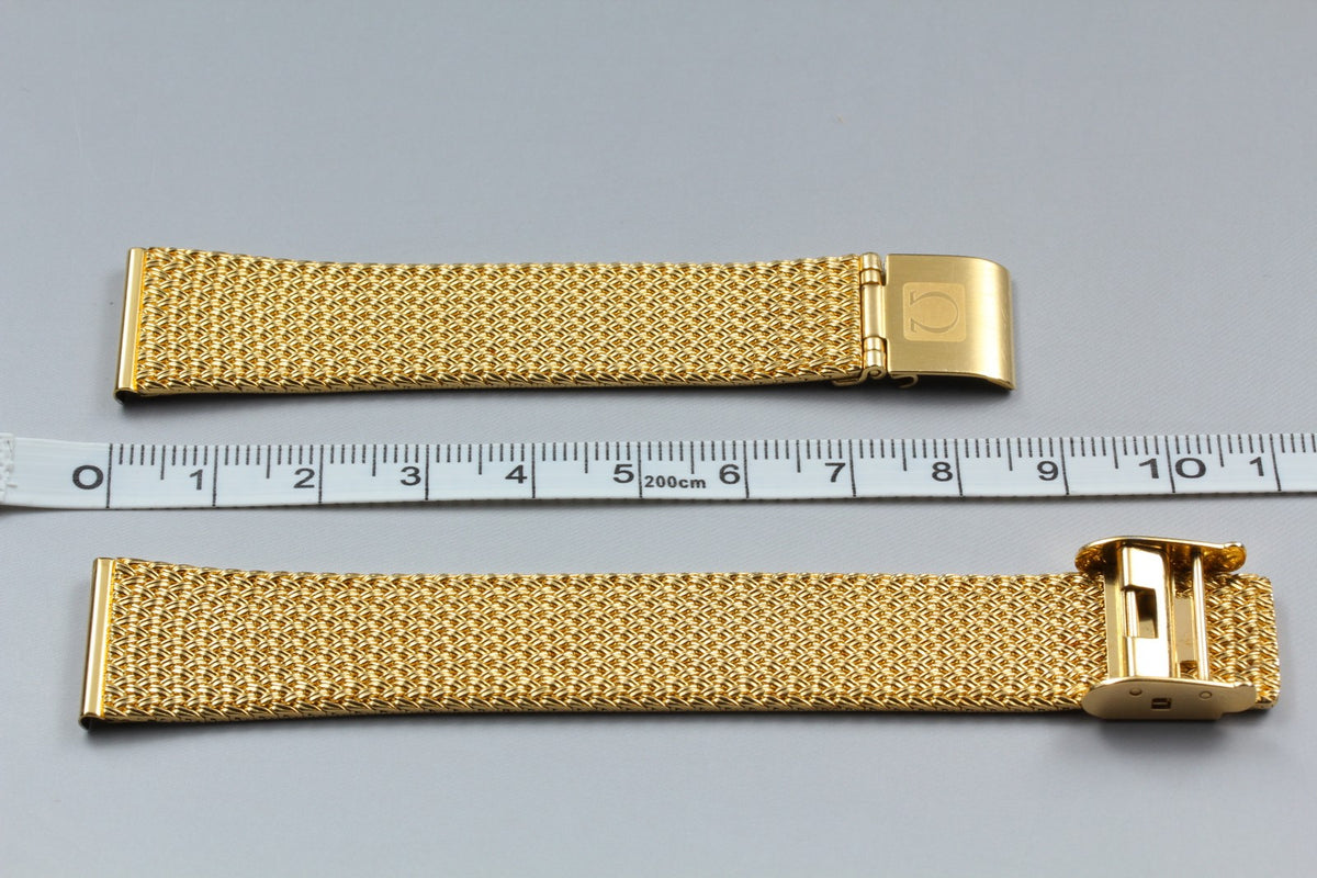 Near MINT OMEGA Milanese/Mesh Band 18mm Gold Plated Bracelet Men's Vintage