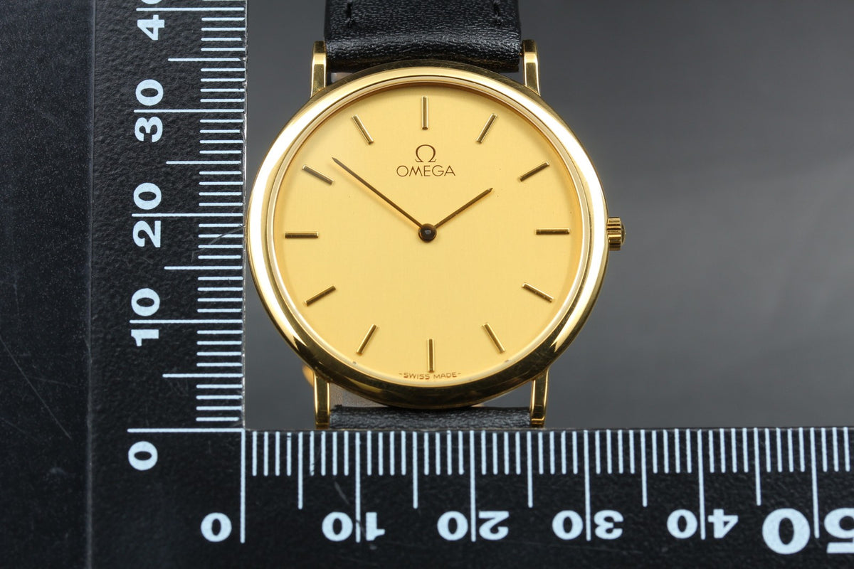 1991 Near MINT/Box, Paper OMEGA De Ville 32mm 195.0075.2 Quartz Gold Men Vintage