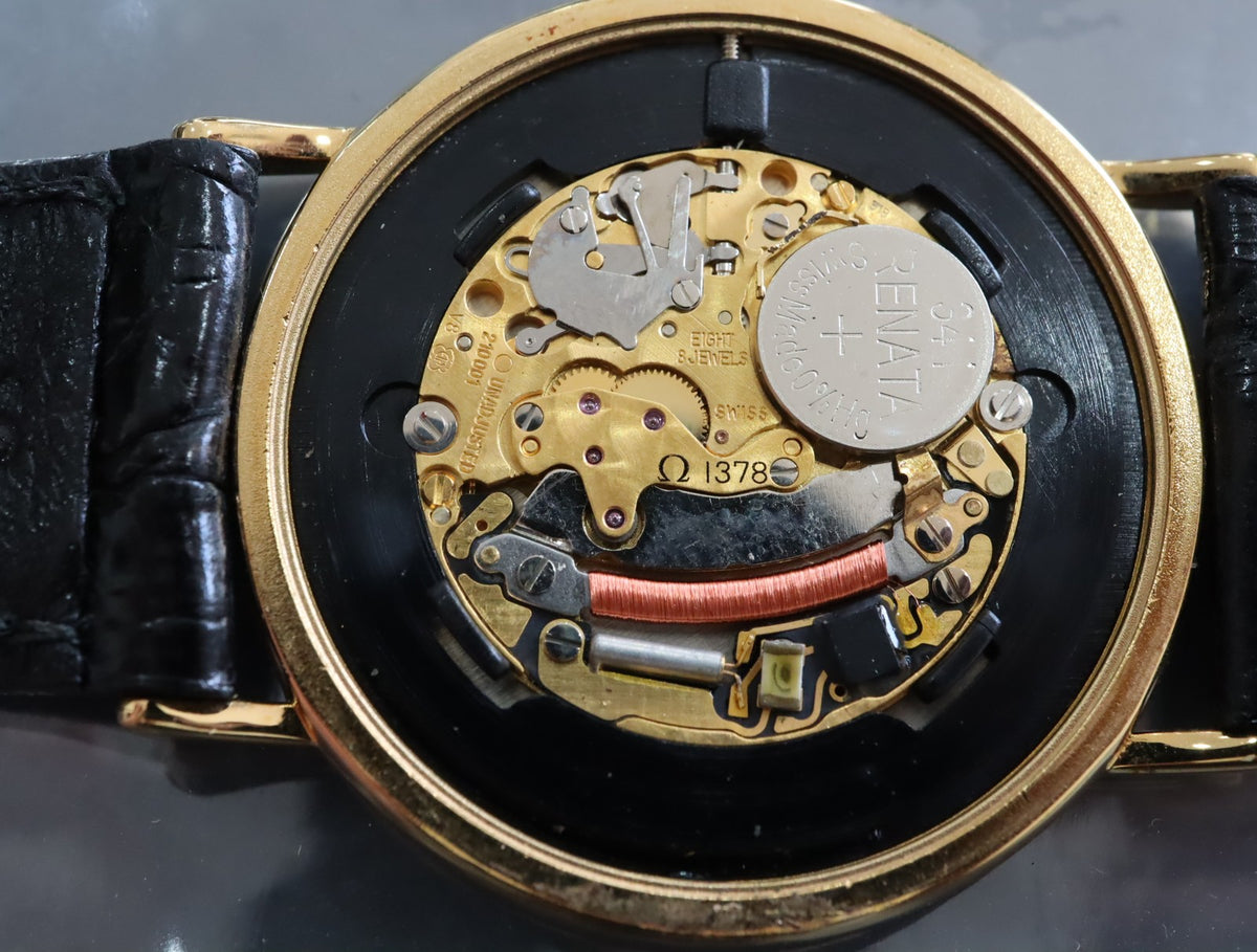 1991 Near MINT/Box, Paper OMEGA De Ville 32mm 195.0075.2 Quartz Gold Men Vintage