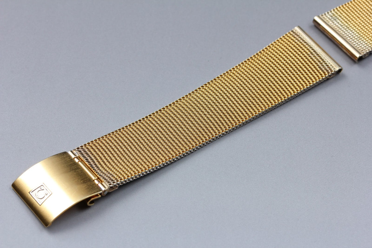 Near MINT OMEGA Milanese/Mesh Band 18mm 2057 Gold Plated Bracelet Men's Vintage