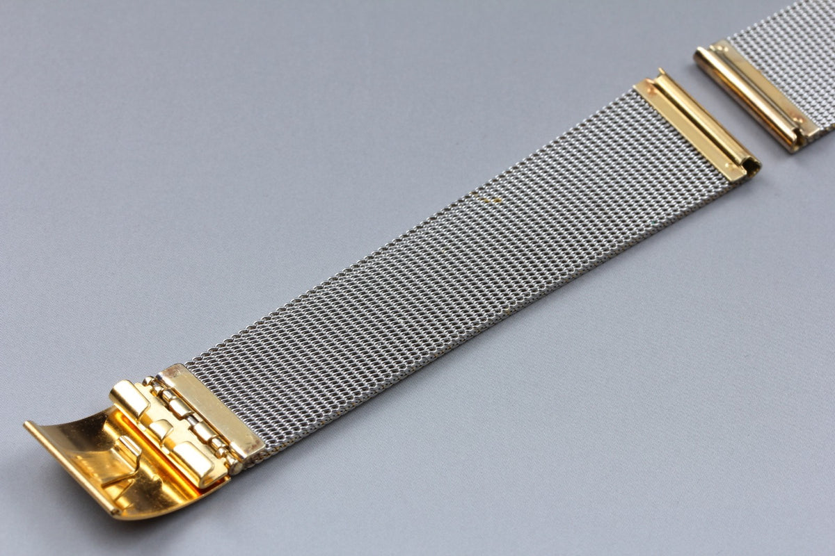 Near MINT OMEGA Milanese/Mesh Band 18mm 2057 Gold Plated Bracelet Men's Vintage