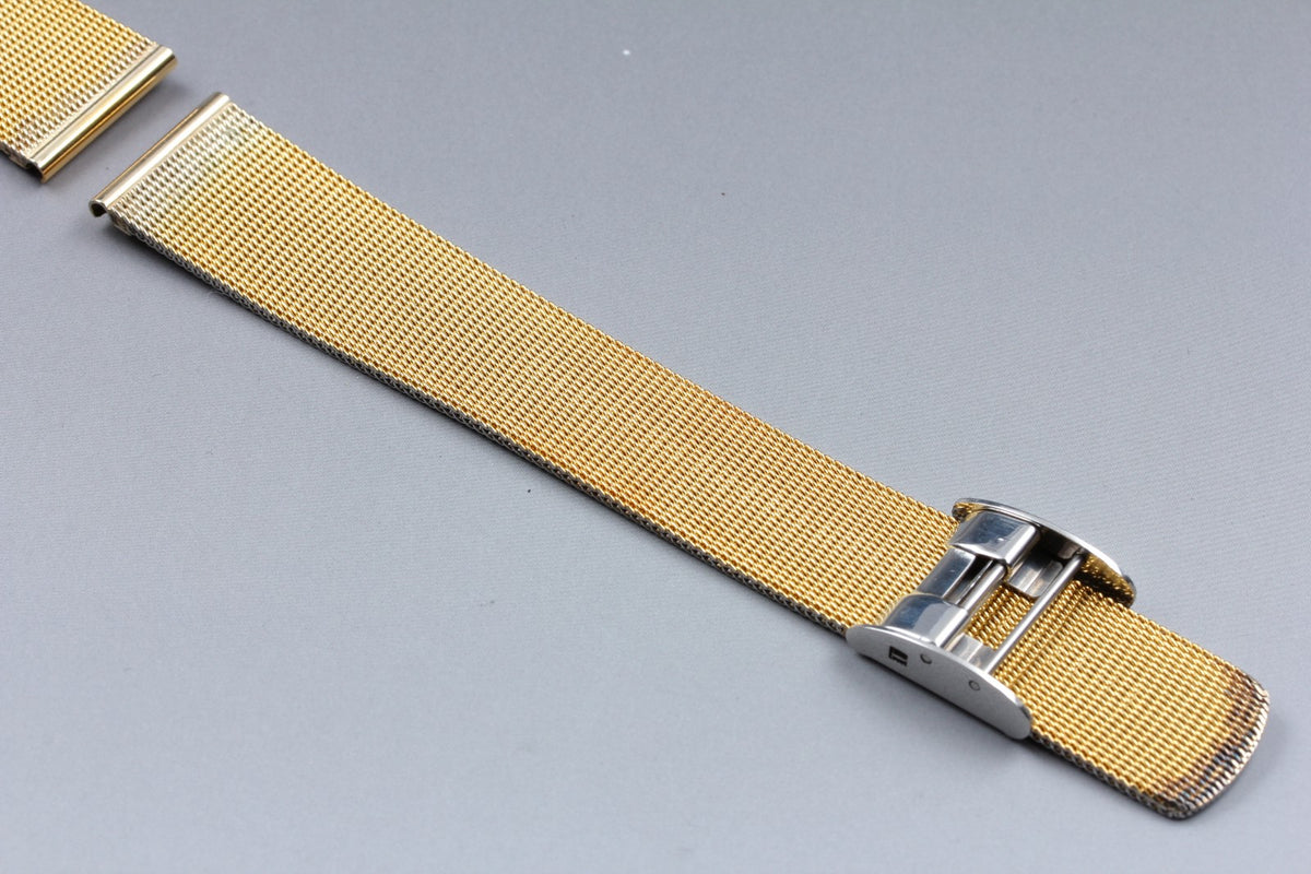 Near MINT OMEGA Milanese/Mesh Band 18mm 2057 Gold Plated Bracelet Men's Vintage
