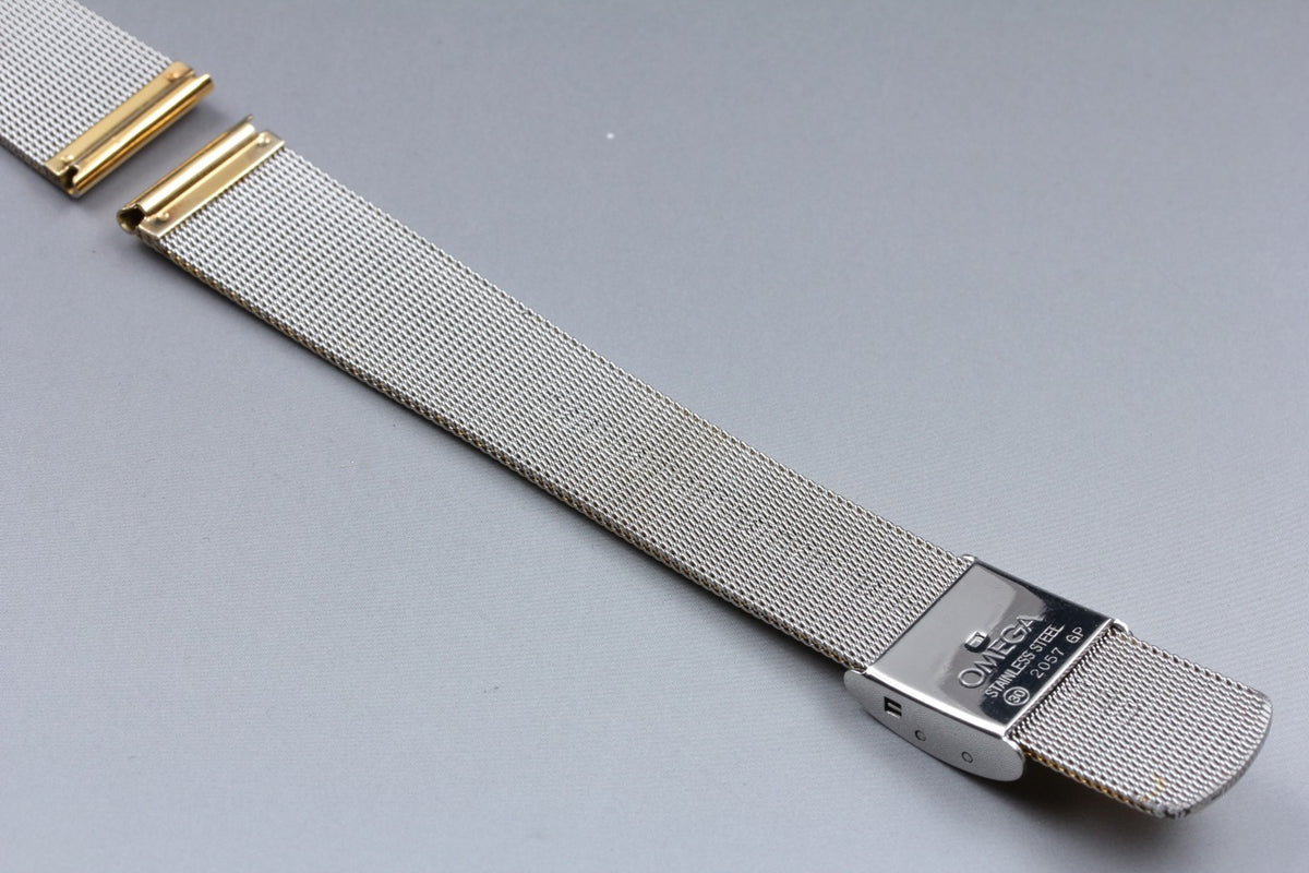 Near MINT OMEGA Milanese/Mesh Band 18mm 2057 Gold Plated Bracelet Men's Vintage