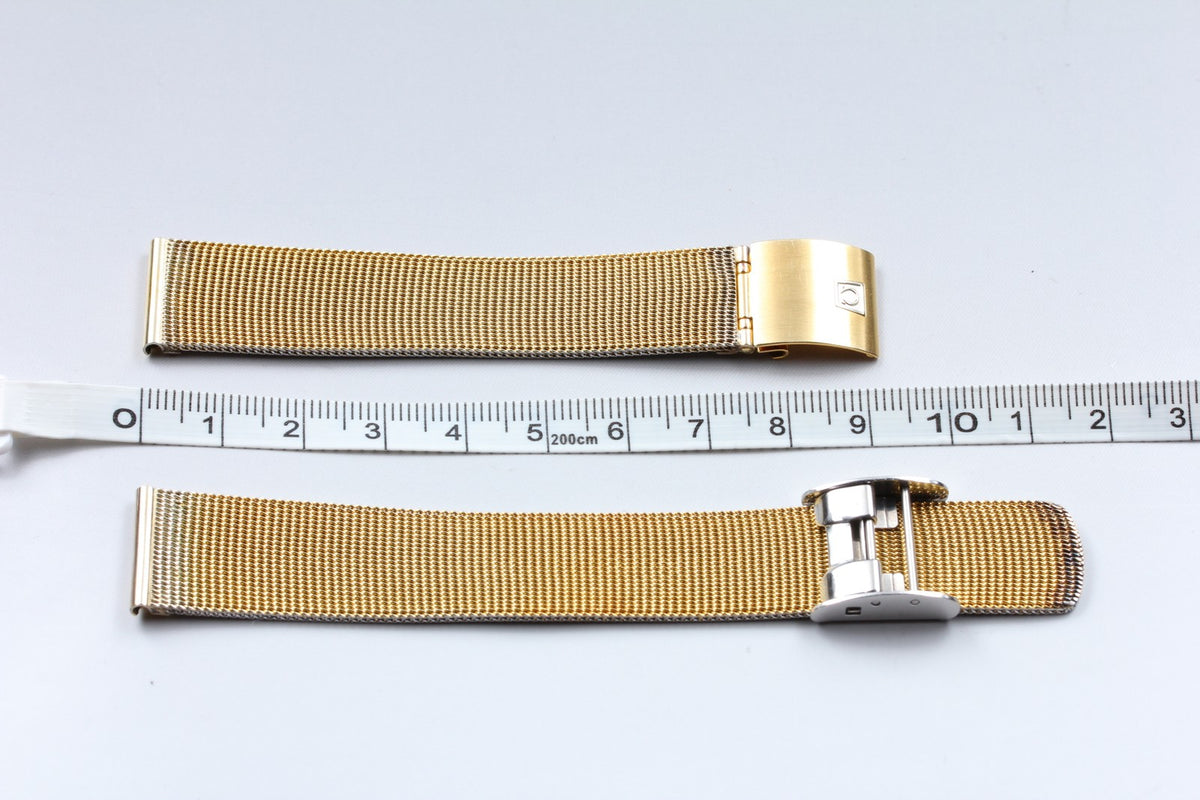 Near MINT OMEGA Milanese/Mesh Band 18mm 2057 Gold Plated Bracelet Men's Vintage