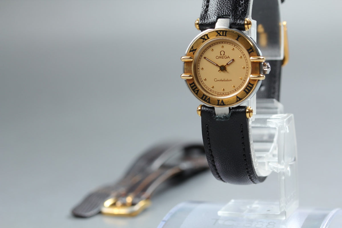 1989 Near MINT OMEGA Constellation 23mm 595.1080 Quartz Gold Dial Women Vintage