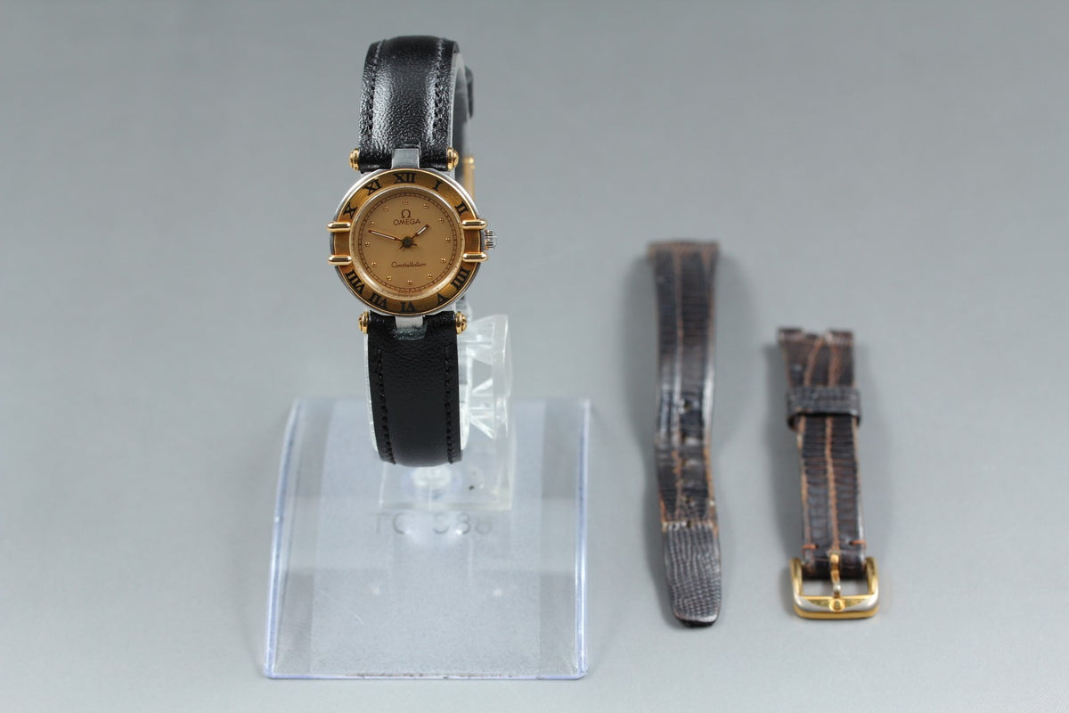 1989 Near MINT OMEGA Constellation 23mm 595.1080 Quartz Gold Dial Women Vintage