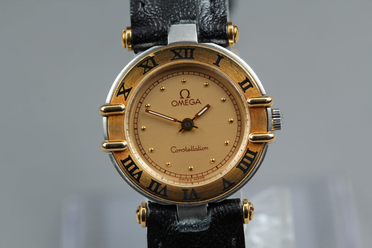 1989 Near MINT OMEGA Constellation 23mm 595.1080 Quartz Gold Dial Women Vintage